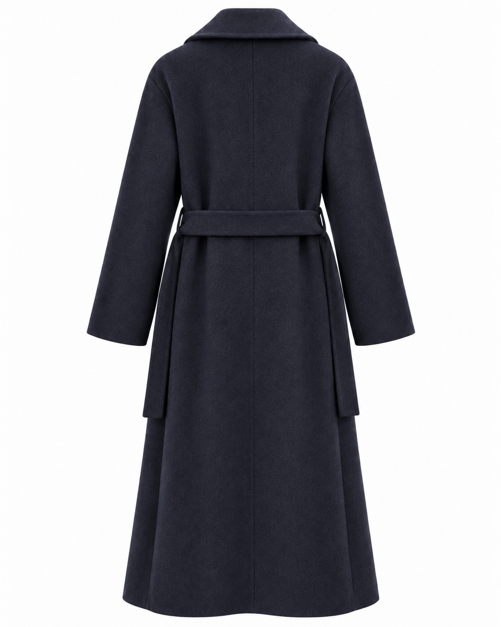 Cappotto lana lungo blu navy doppiopetto con cintura