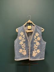 Gilet denim v con ricami