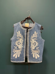 Gilet jeans girocollo ricami