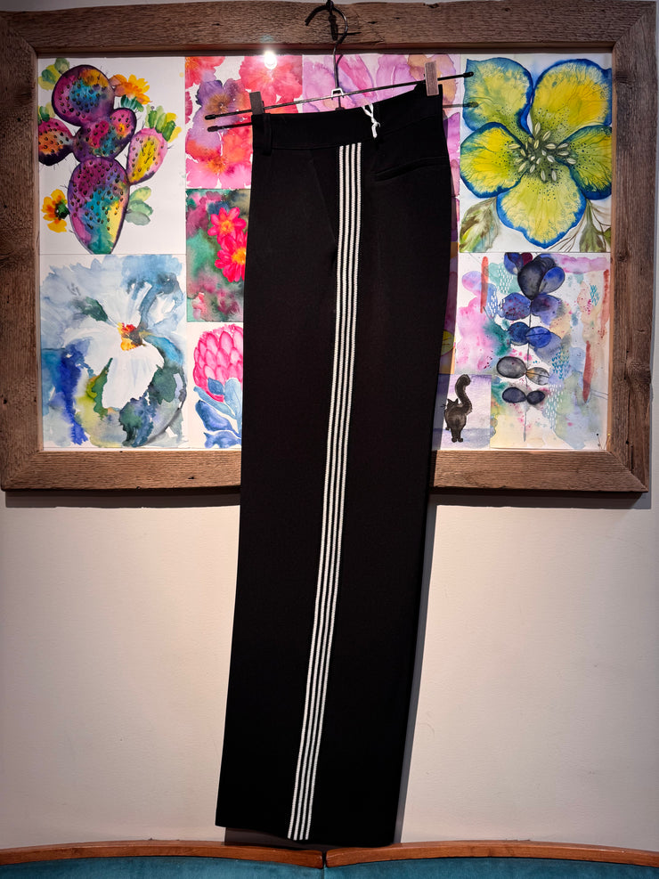 Pantalone crêpe nero banda laterale