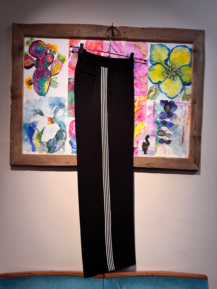 Pantalone crêpe nero banda laterale