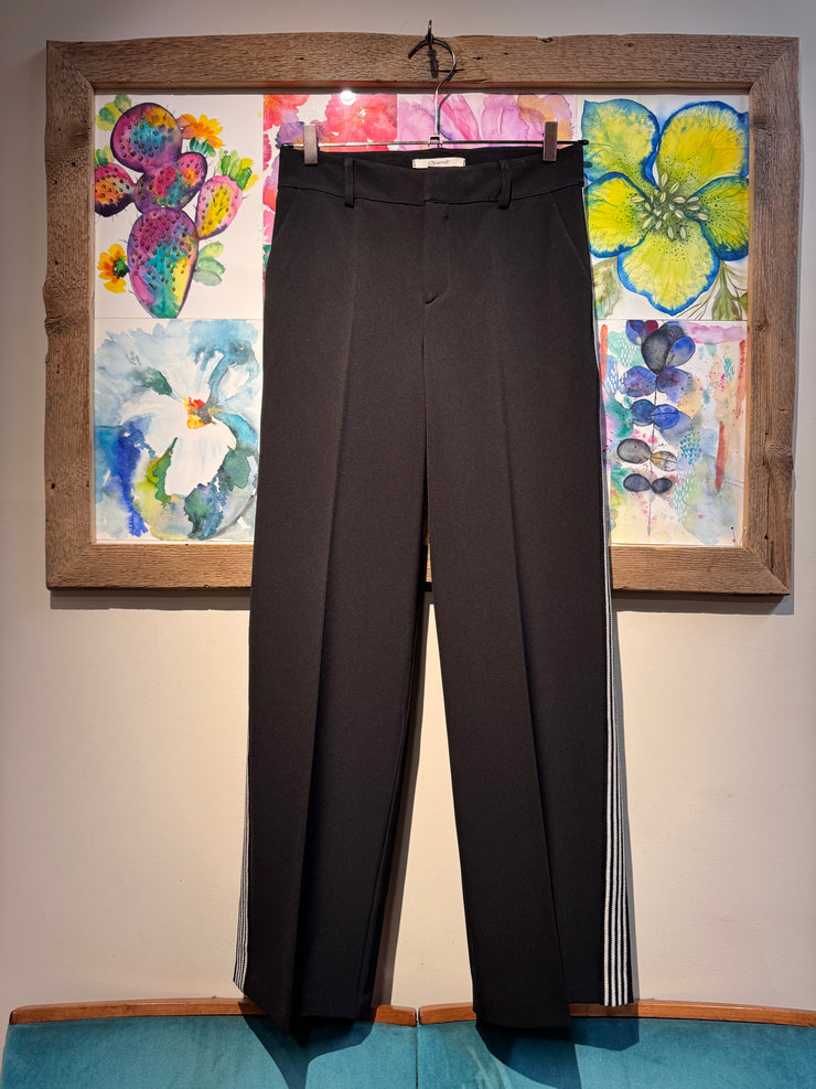 Pantalone crêpe nero banda laterale