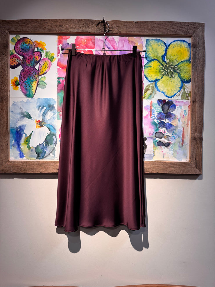 Gonna longuette satin bordeaux