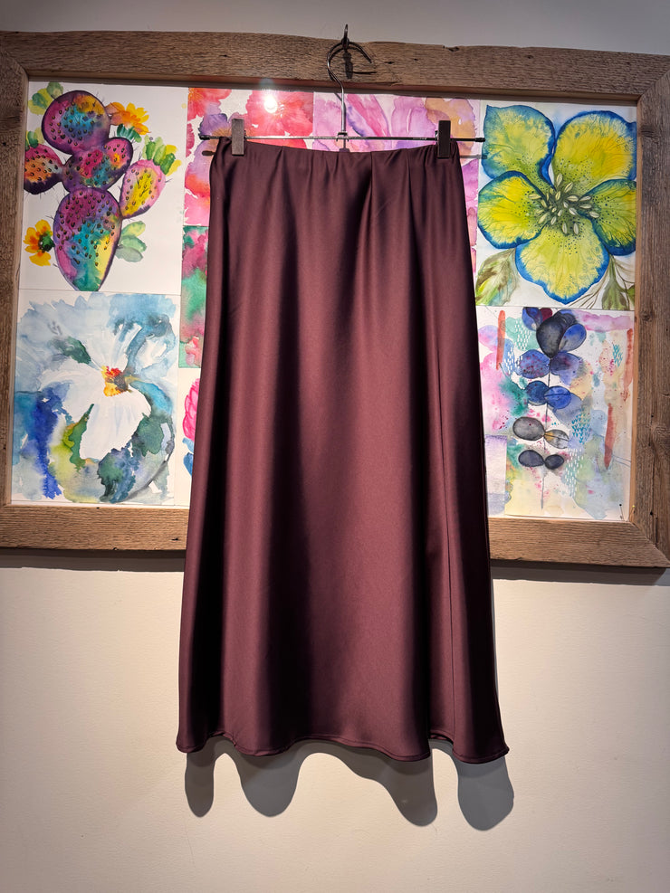 Gonna longuette satin bordeaux