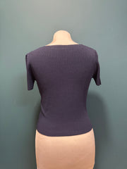 T-shirt blu  scollo V costine
