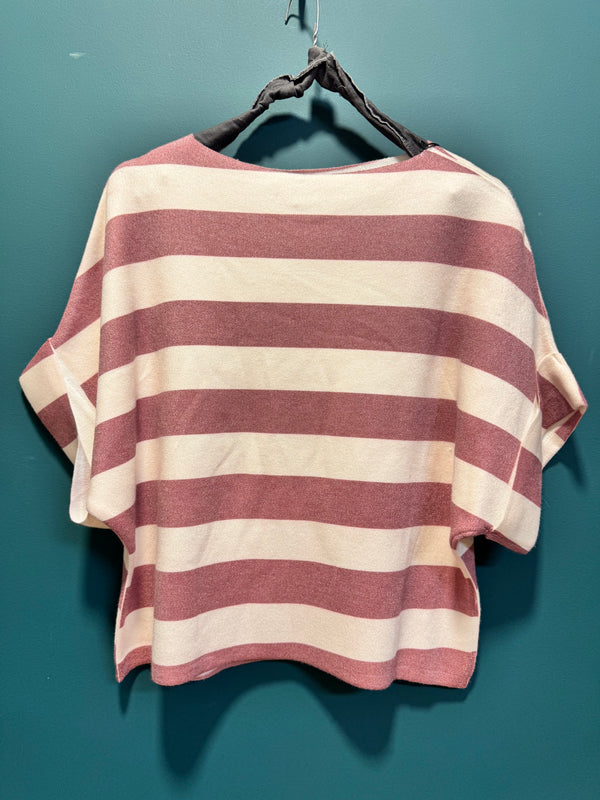 T-shirt felpa righe rosa e bianca