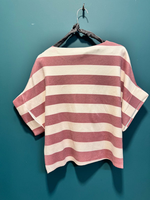 T-shirt felpa righe rosa e bianca