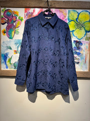 Camicia blu ricamo fiori