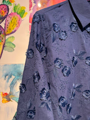 Camicia blu ricamo fiori