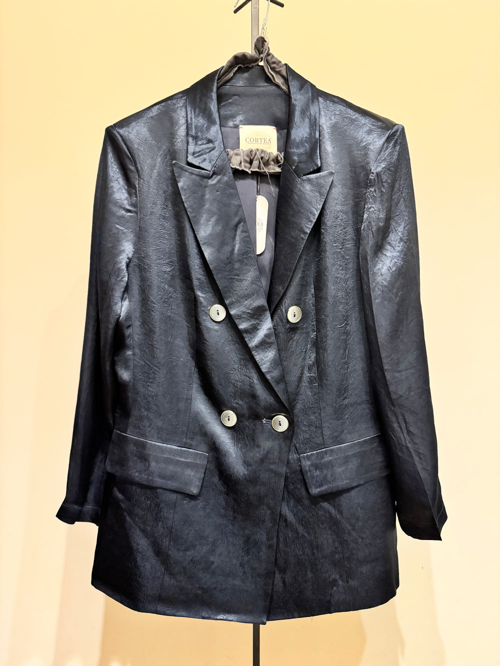 Blazer doppiopetto blu shiny tailleur