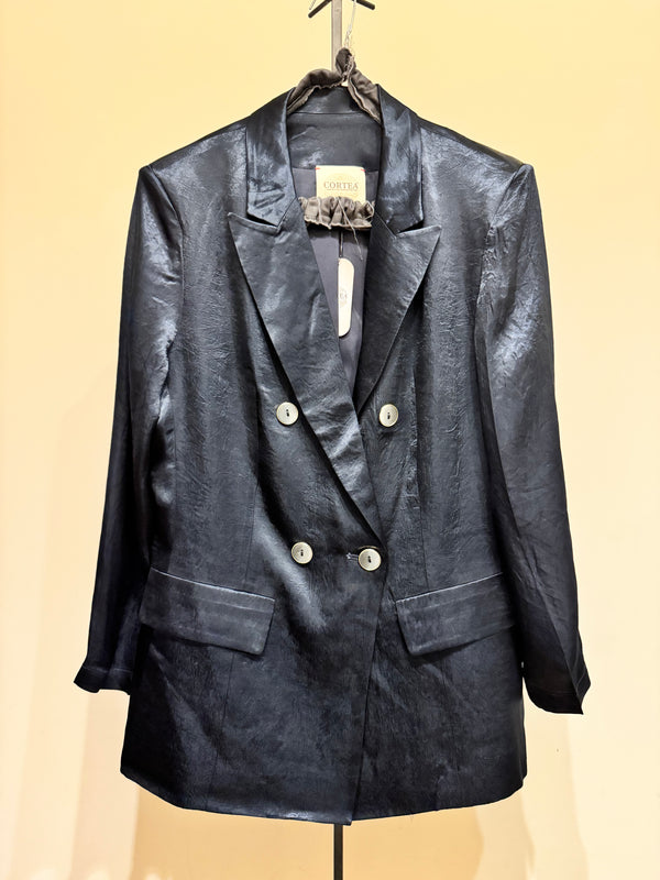 Blazer doppiopetto blu shiny tailleur