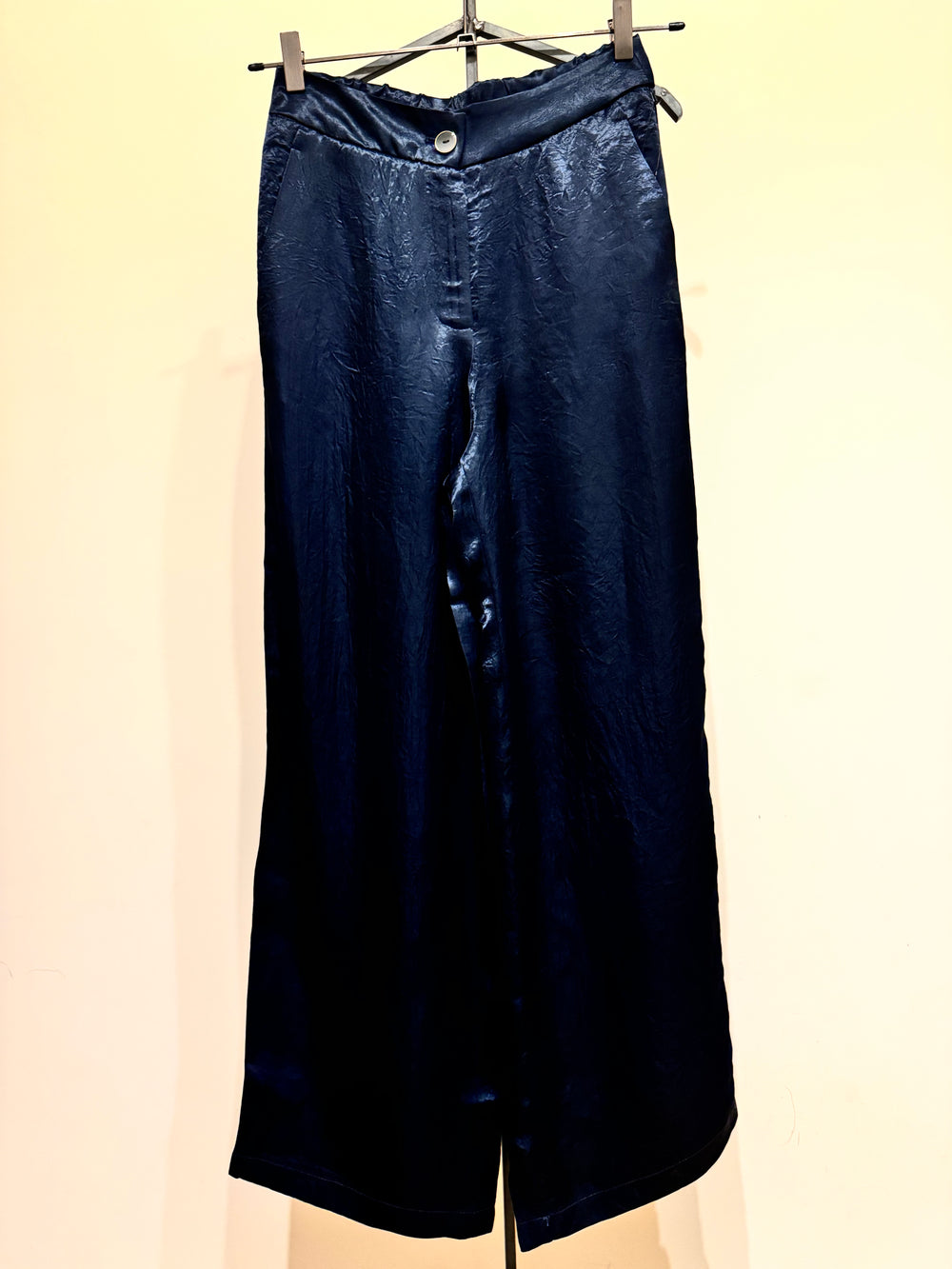 Pantalone palazzo blu shiny tailleur