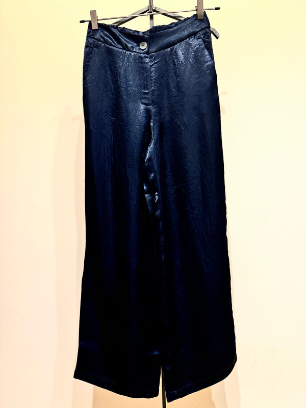Pantalone palazzo blu shiny tailleur