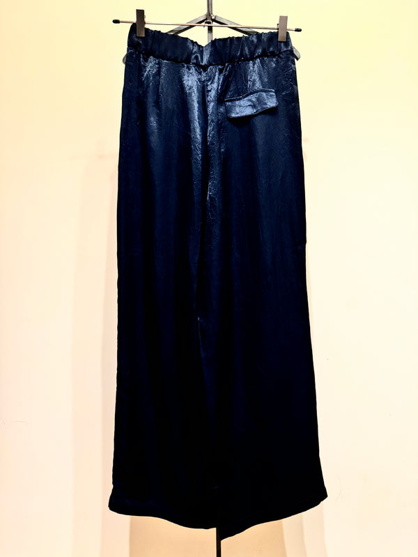 Pantalone palazzo blu shiny tailleur