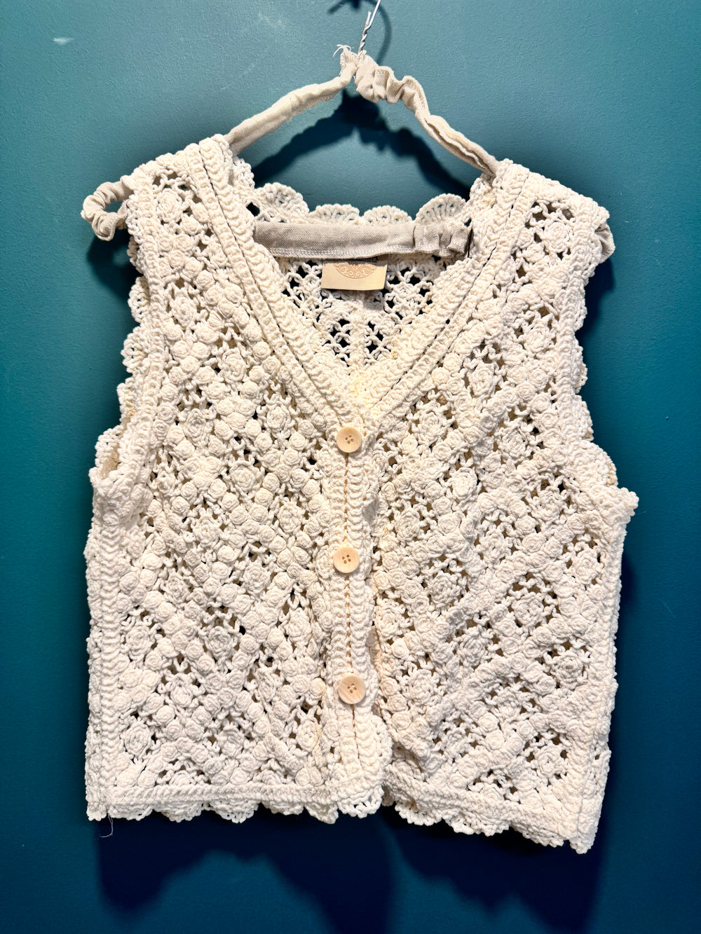 Gilet ricamo rose panna