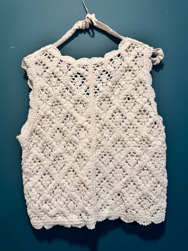 Gilet ricamo rose panna