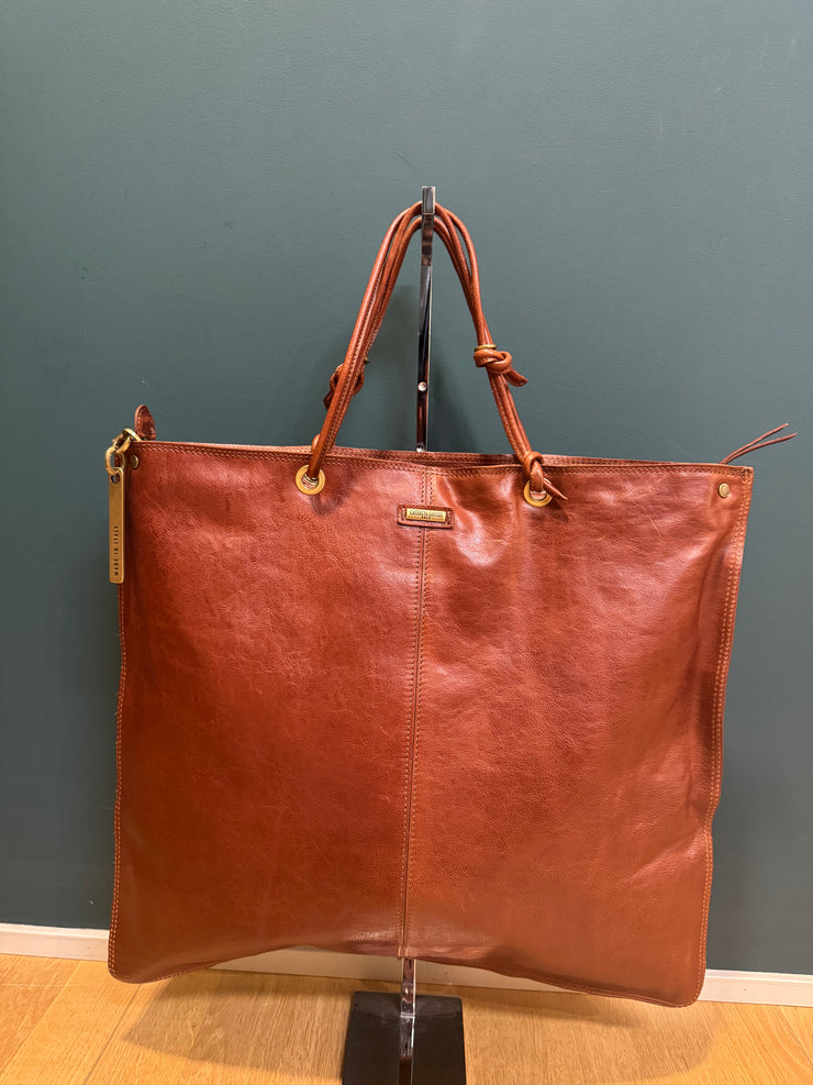 Borsa shopping grande cognac in pelle di vacchetta