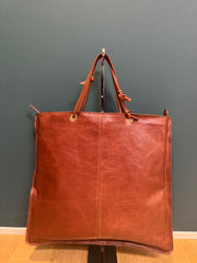 Borsa shopping grande cognac in pelle di vacchetta