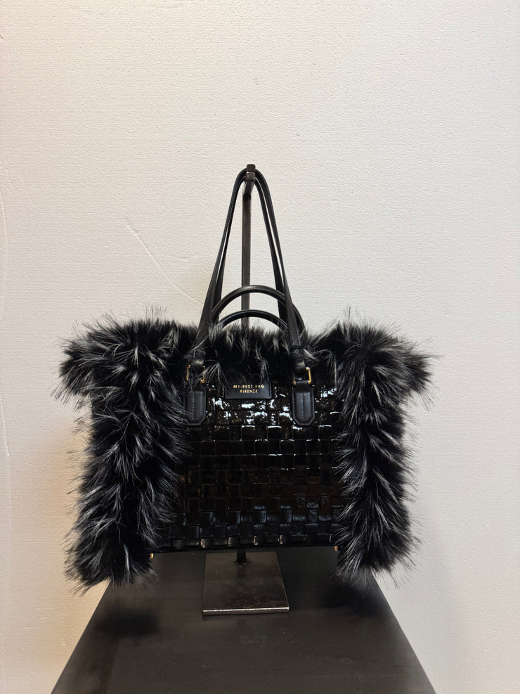 Borsa pelle intreccio nera reversibile