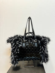 Borsa pelle intreccio nera reversibile