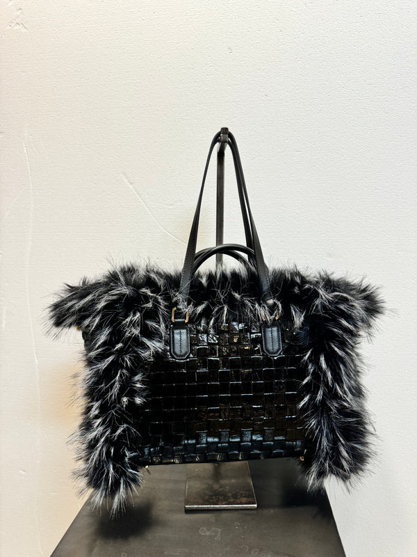 Borsa pelle intreccio nera reversibile
