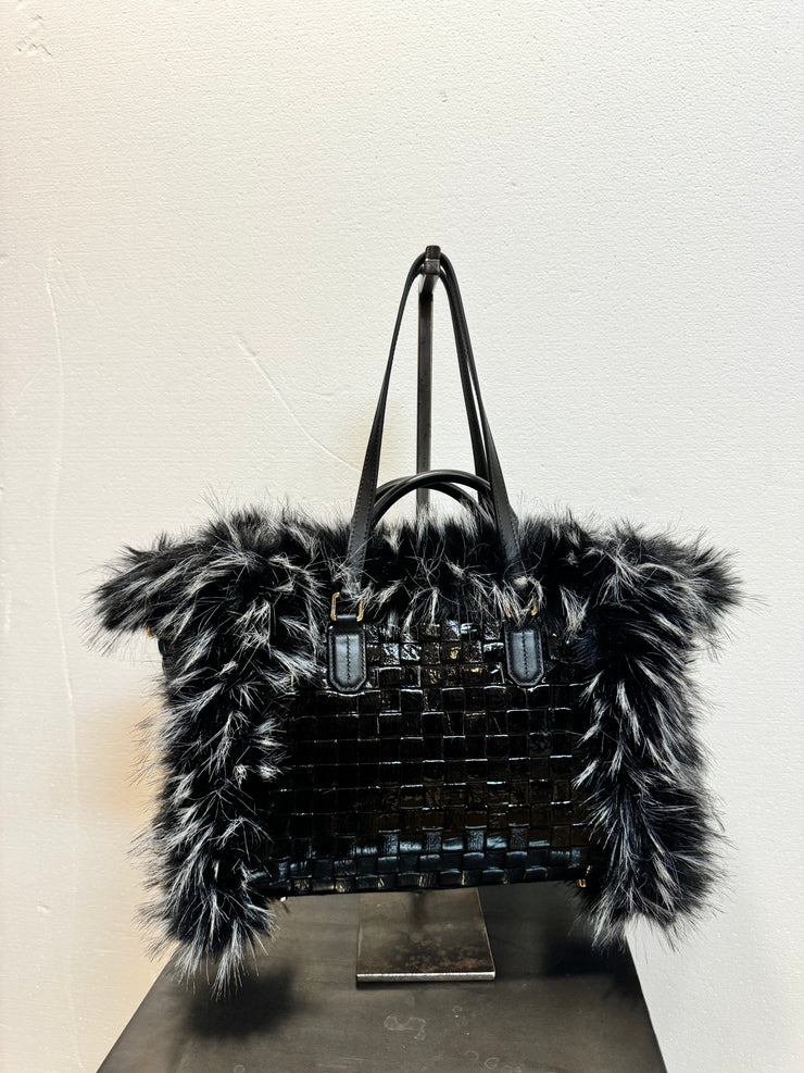Borsa pelle intreccio nera reversibile