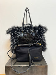 Borsa pelle intreccio nera reversibile