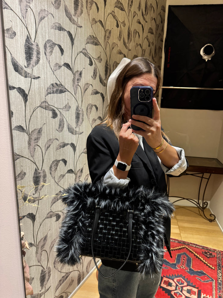 Borsa pelle intreccio nera reversibile