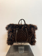 Borsa pelle intreccio cioccolato reversibile