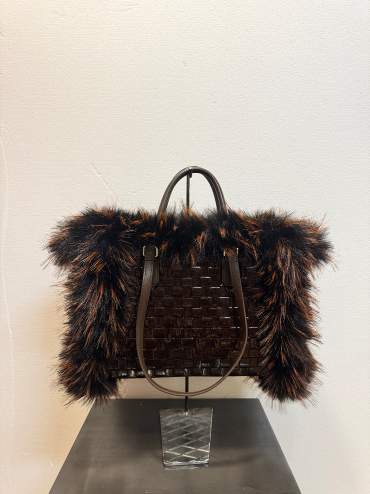 Borsa pelle intreccio cioccolato reversibile