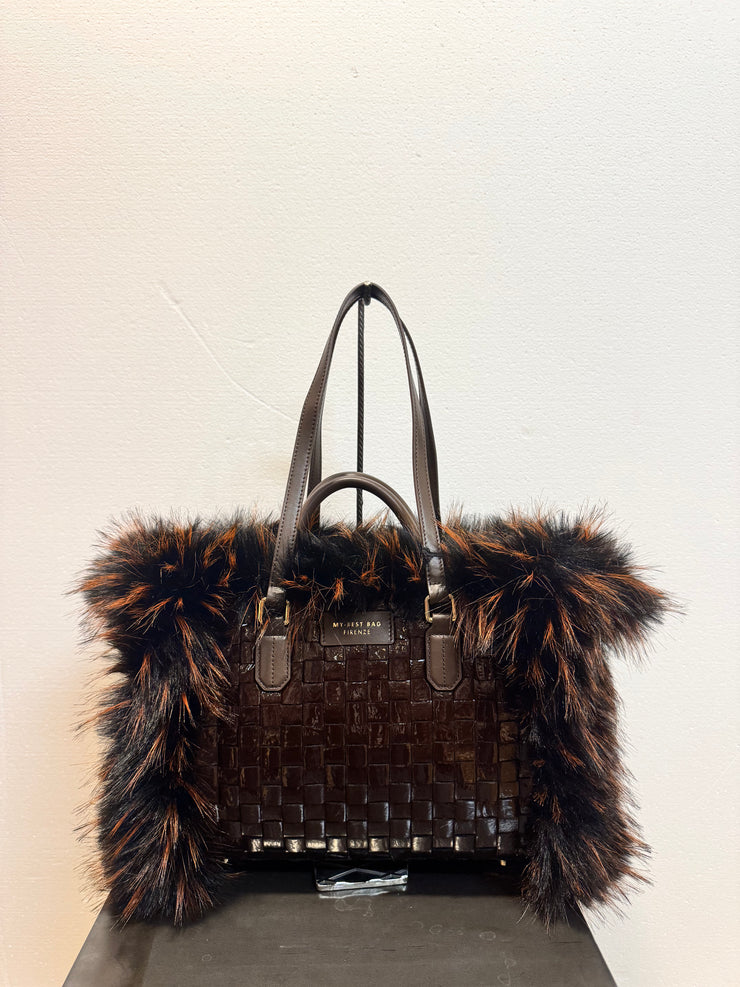 Borsa pelle intreccio cioccolato reversibile