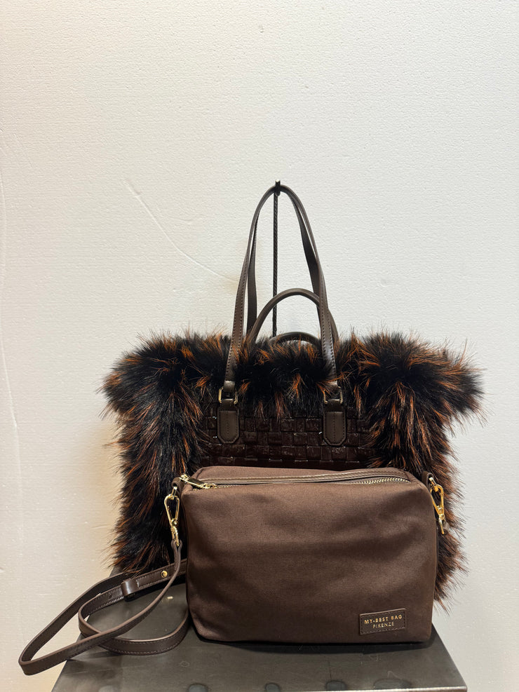 Borsa pelle intreccio cioccolato reversibile