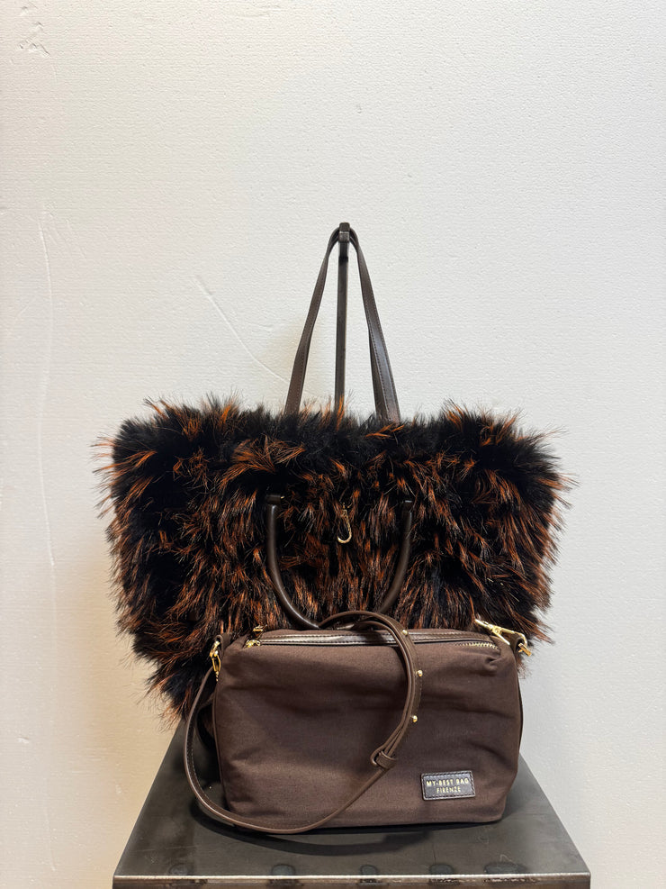 Borsa pelle intreccio cioccolato reversibile