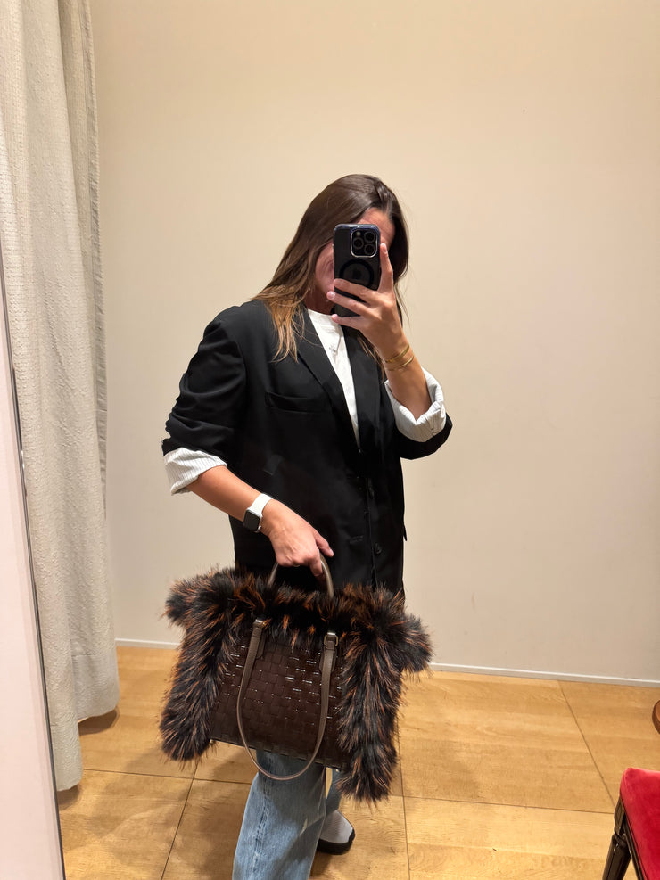 Borsa pelle intreccio cioccolato reversibile