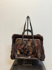 Borsa pelle laminata bronzo reversibile