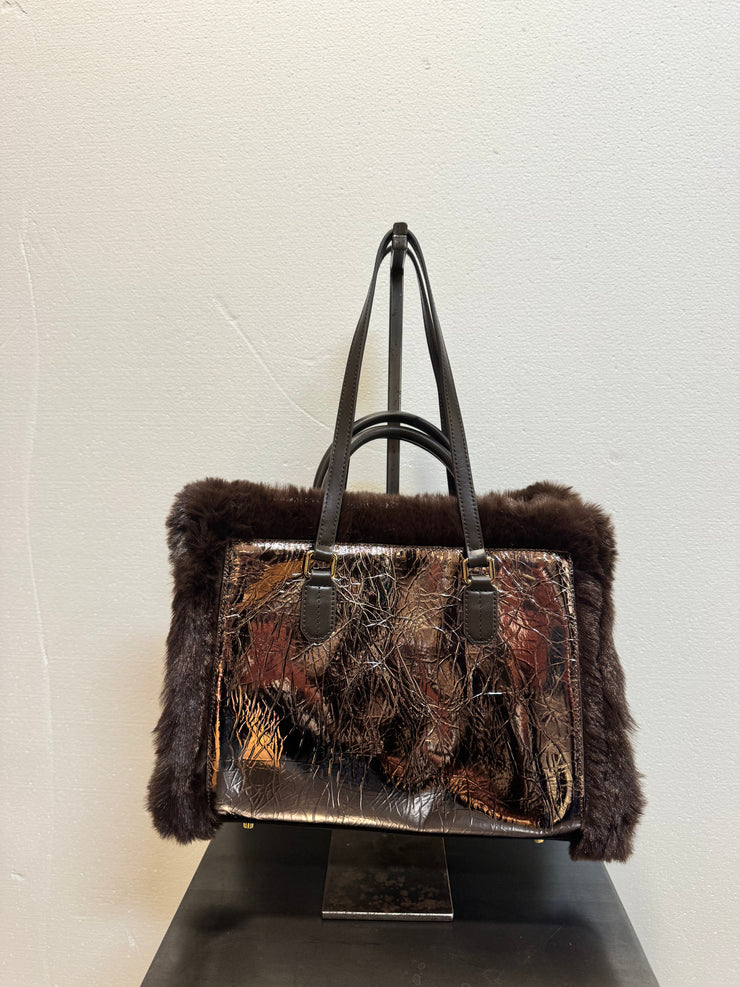 Borsa pelle laminata bronzo reversibile