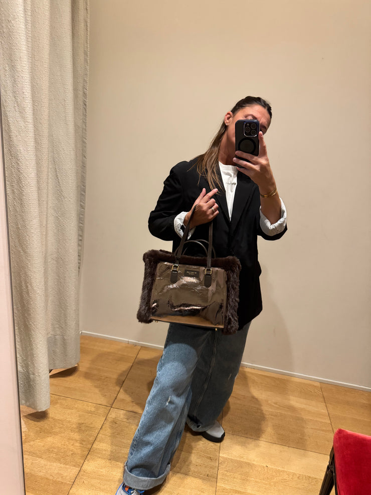 Borsa pelle laminata bronzo reversibile