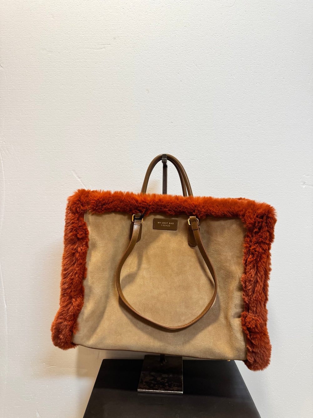 Borsa pelle camoscio reversibile arancio