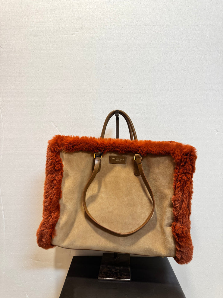 Borsa pelle camoscio reversibile arancio