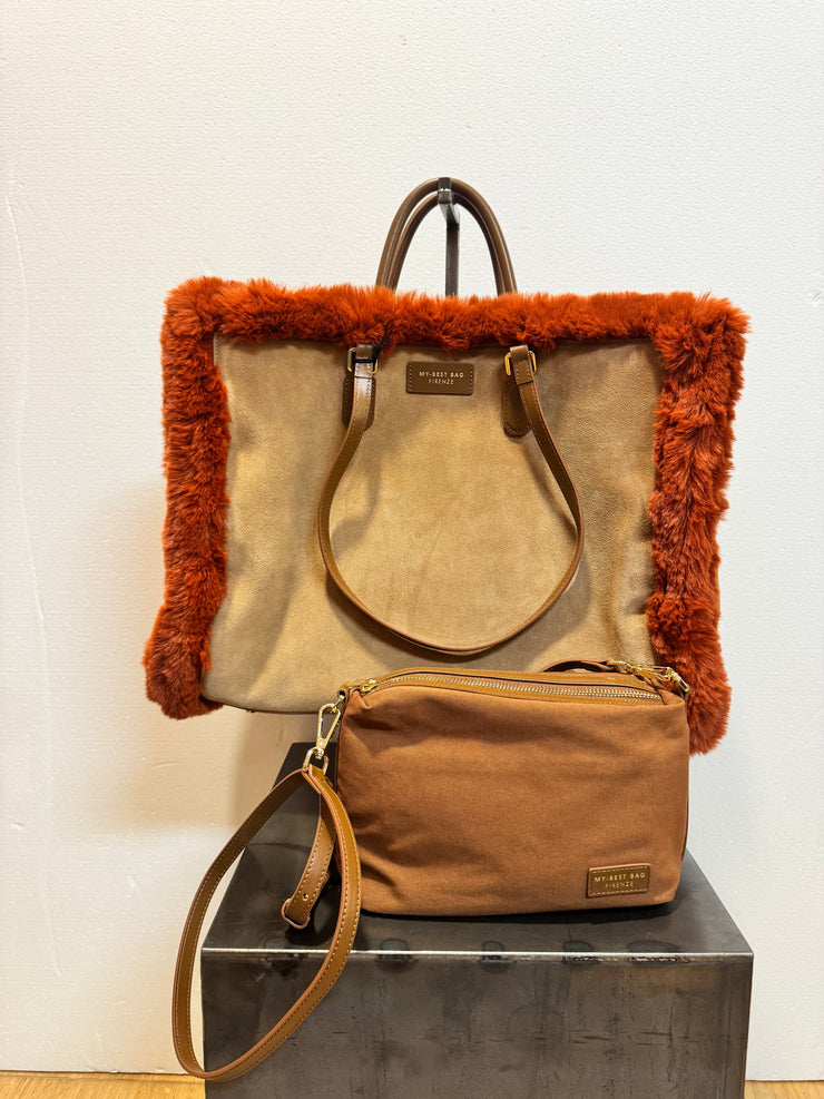 Borsa pelle camoscio reversibile arancio