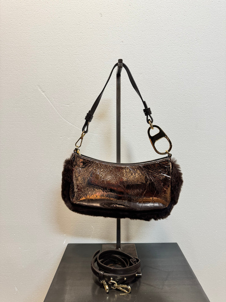 Pochette pelle laminata bronzo