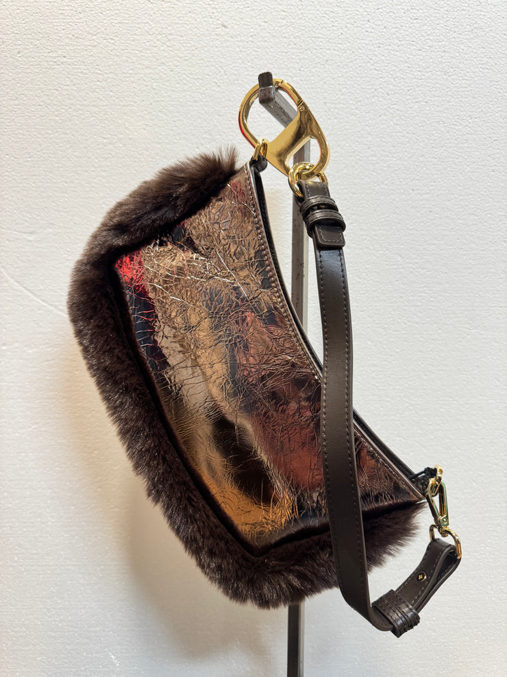 Pochette pelle laminata bronzo
