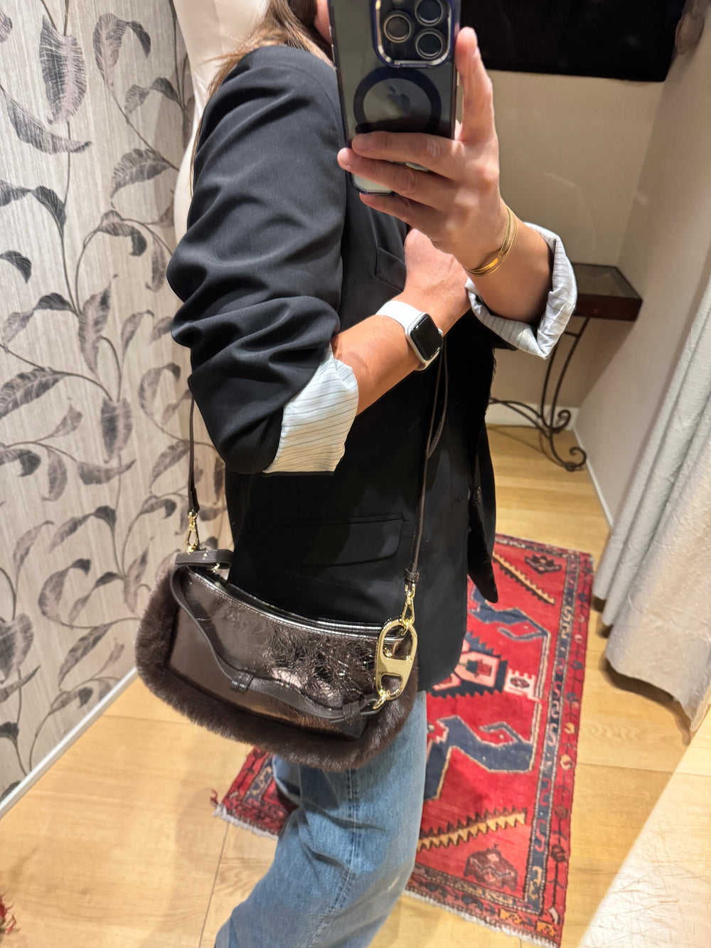 Pochette pelle laminata bronzo