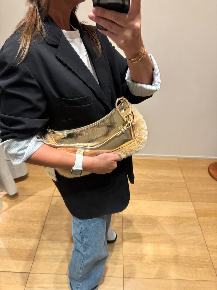 Pochette in pelle laminata platino