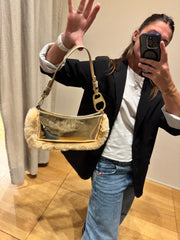 Pochette in pelle laminata platino