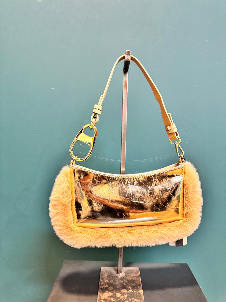Pochette in pelle laminata platino