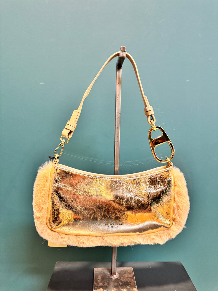 Pochette in pelle laminata platino