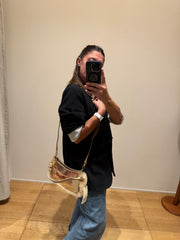 Pochette in pelle laminata platino