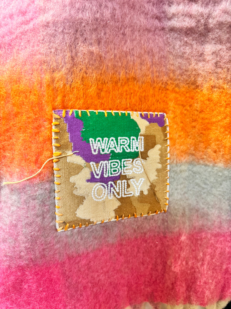 Sciarpa de Siena  recycled wool multicolor hand stitched patch WARM VIBES ONLY