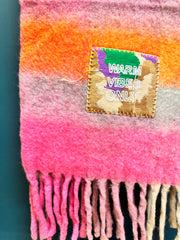 Sciarpa de Siena  recycled wool multicolor hand stitched patch WARM VIBES ONLY